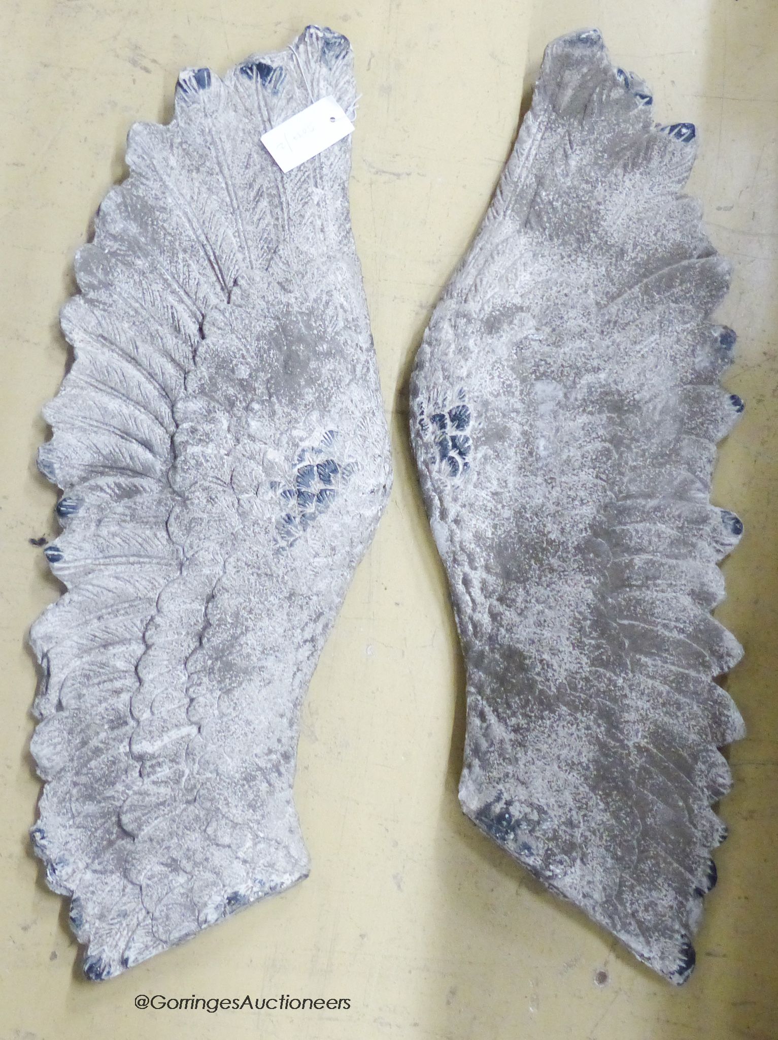 A pair of angel wing garden wall appliques, height 72cm